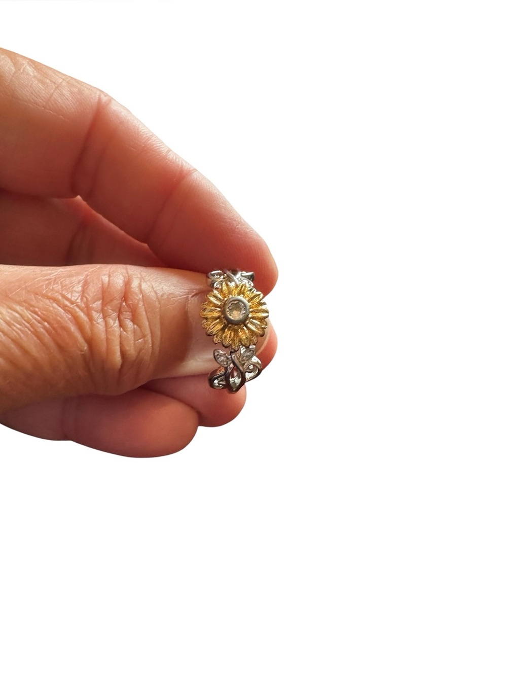 Mixed Metal Silver and Gold Flower Ring - Picture 4 of 7